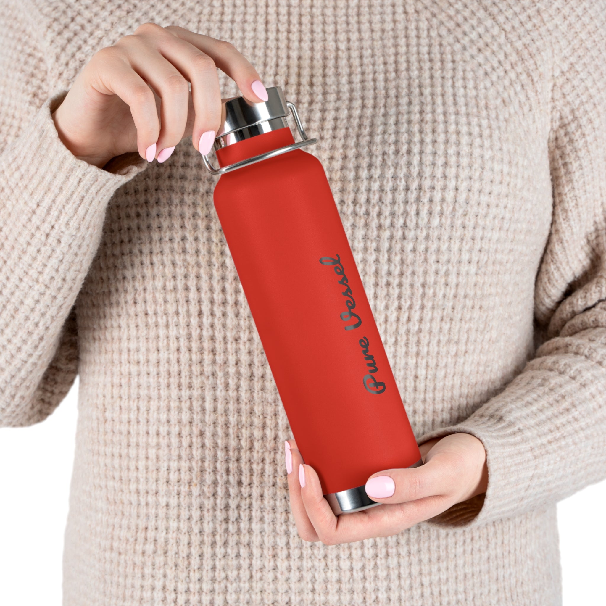 Pure Vessel 22oz Copper Vacuum Insulated Bottle — Red Stainless Steel Travel Flask